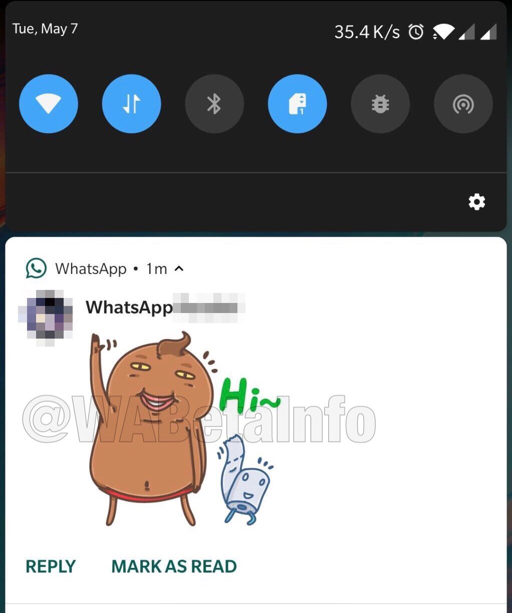 Notifiche animate con adesivi WhatsApp