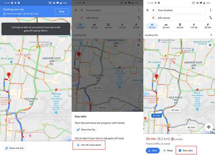 Google Maps waarschuwt de taxiroute