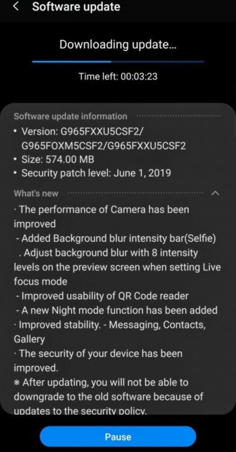 Samsung GALAXY S9-update