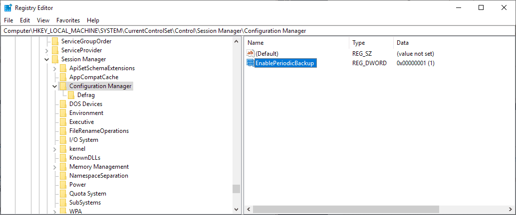 Windows 10 registre backup
