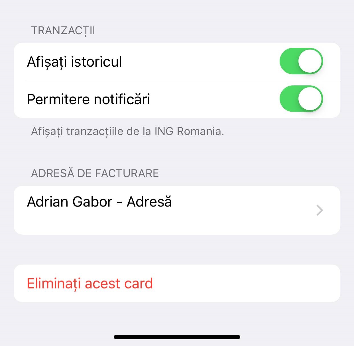 adaugi card apple pay iphone ipad stergere