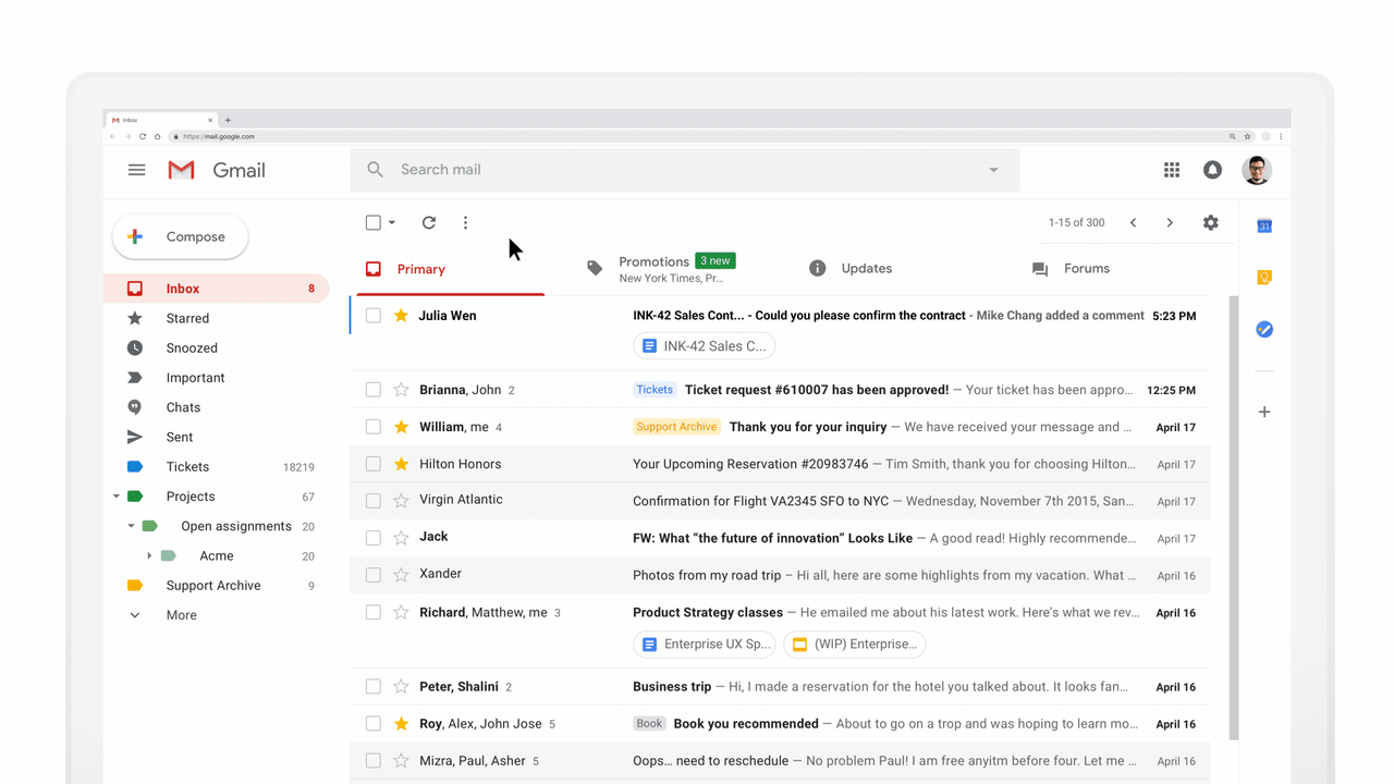 interaktywny e-mail w Gmailu