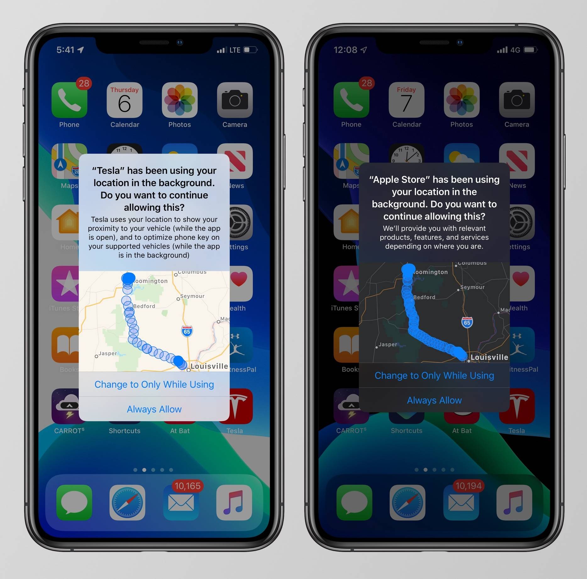 Mappa della posizione per iOS 13 che traccia le applicazioni iPhone