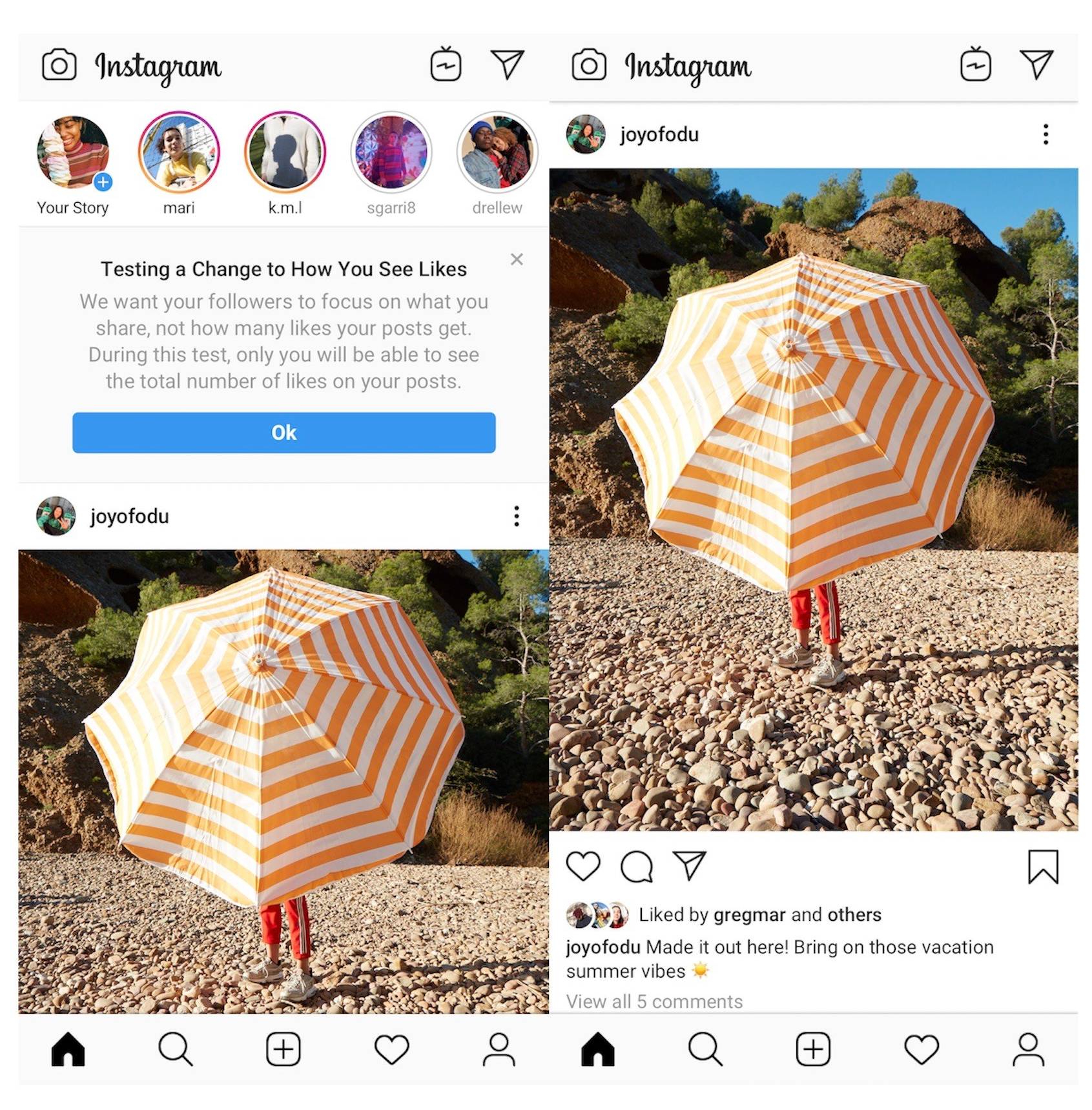 Instagram hide like example