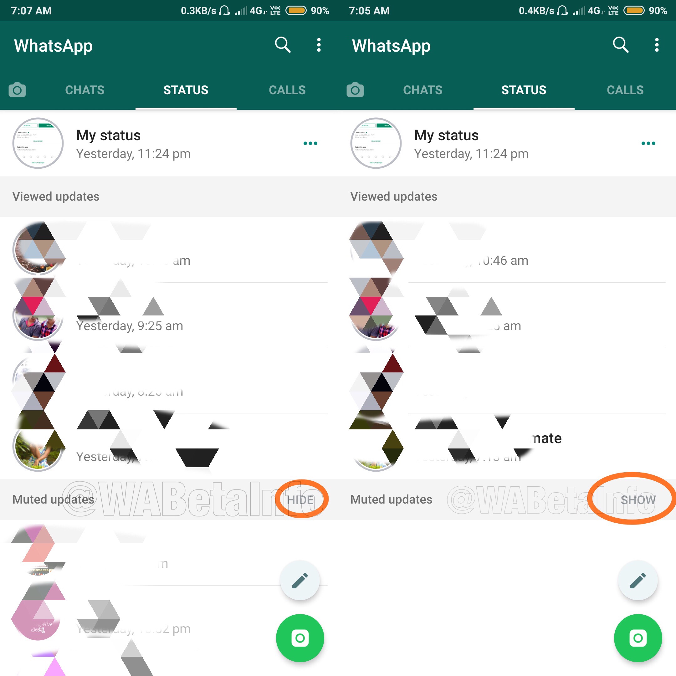 Stato muto di WhatsApp Messenger