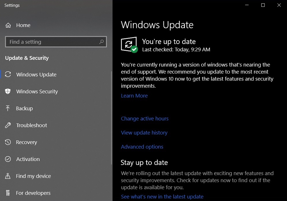 Actualización forzada de Windows 10 versión antigua