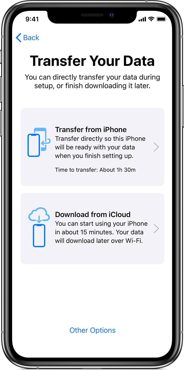 iPhone-Einstellungen für die Datenübertragung unter iOS 12.4