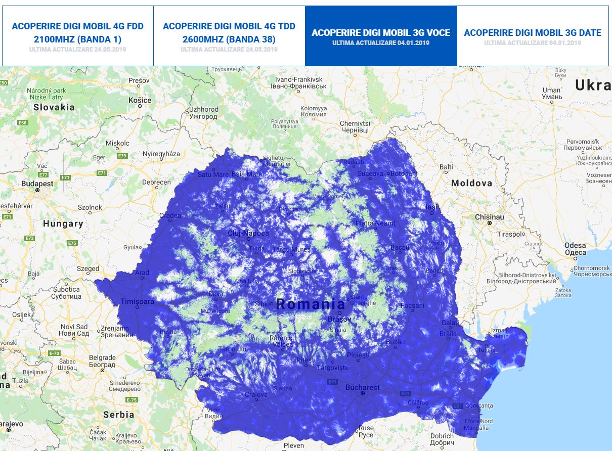 Zasięg mobilnego Internetu głosowego Digi Mobil 3G