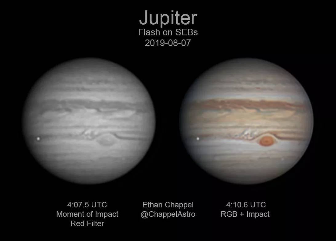 Planeet Jupiter. ASTEROID Gefilmd in een AMAZING IMPACT (VIDEO) licht