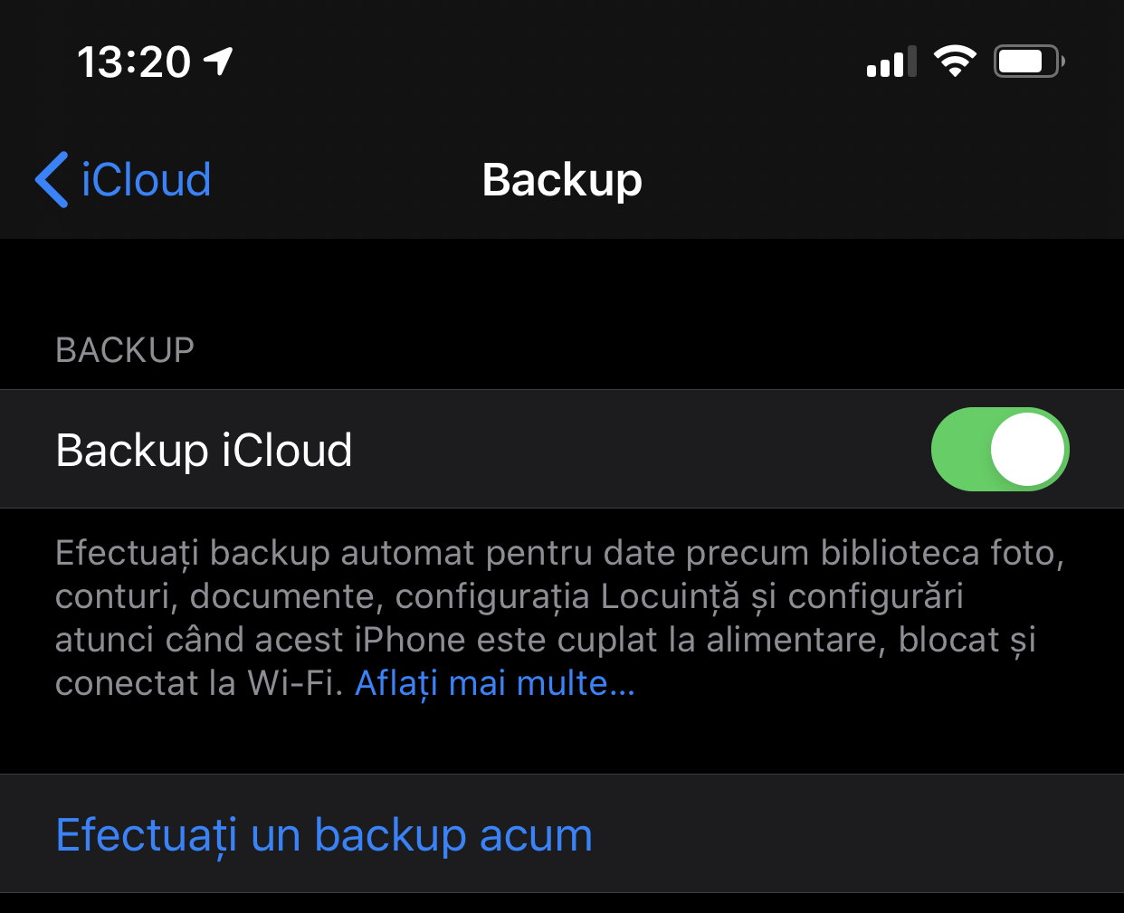 Modalità oscura di backup di iOS 13