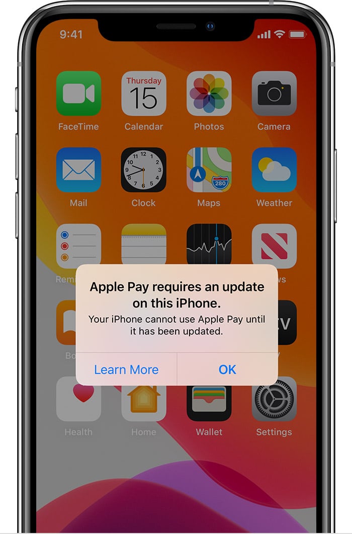 Apple Pay requires an update to iOS 13.1.3