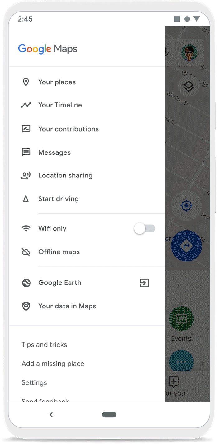 Section de réservation Google Maps