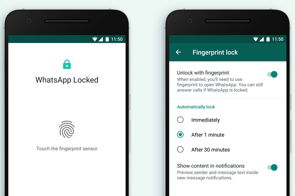 WhatsApp fingerprint lock Android