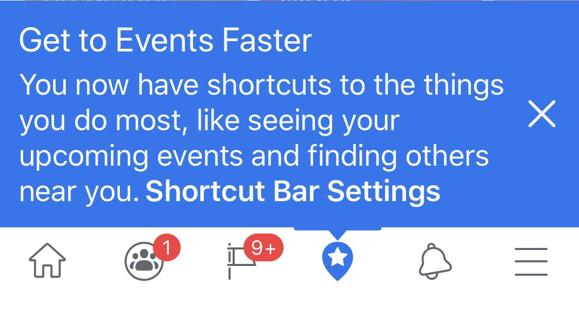 Facebook shortcuts options