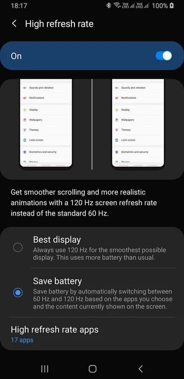 Taux de rafraîchissement du Samsung GALAXY S11 120 Hz