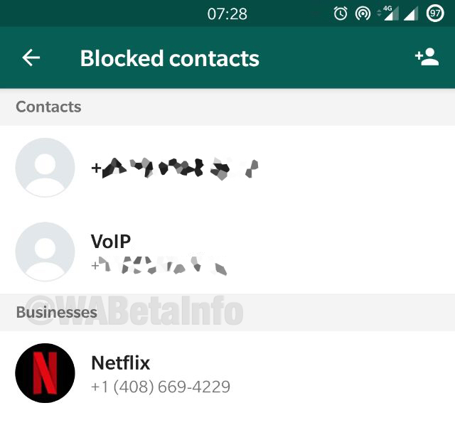 Lista de contactos bloqueados de WhatsApp
