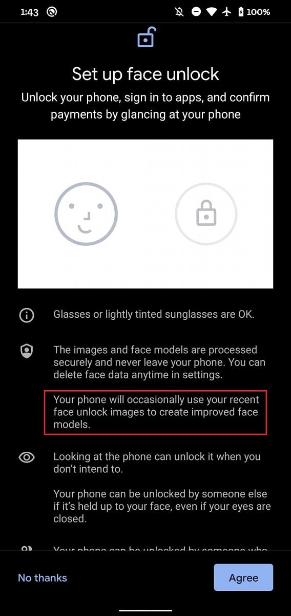 Google Pixel 4 face unlock