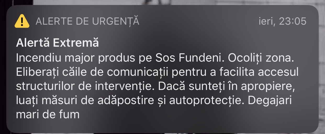 RO-ALERT alerte extrême Incendie de Bucarest FUndeni