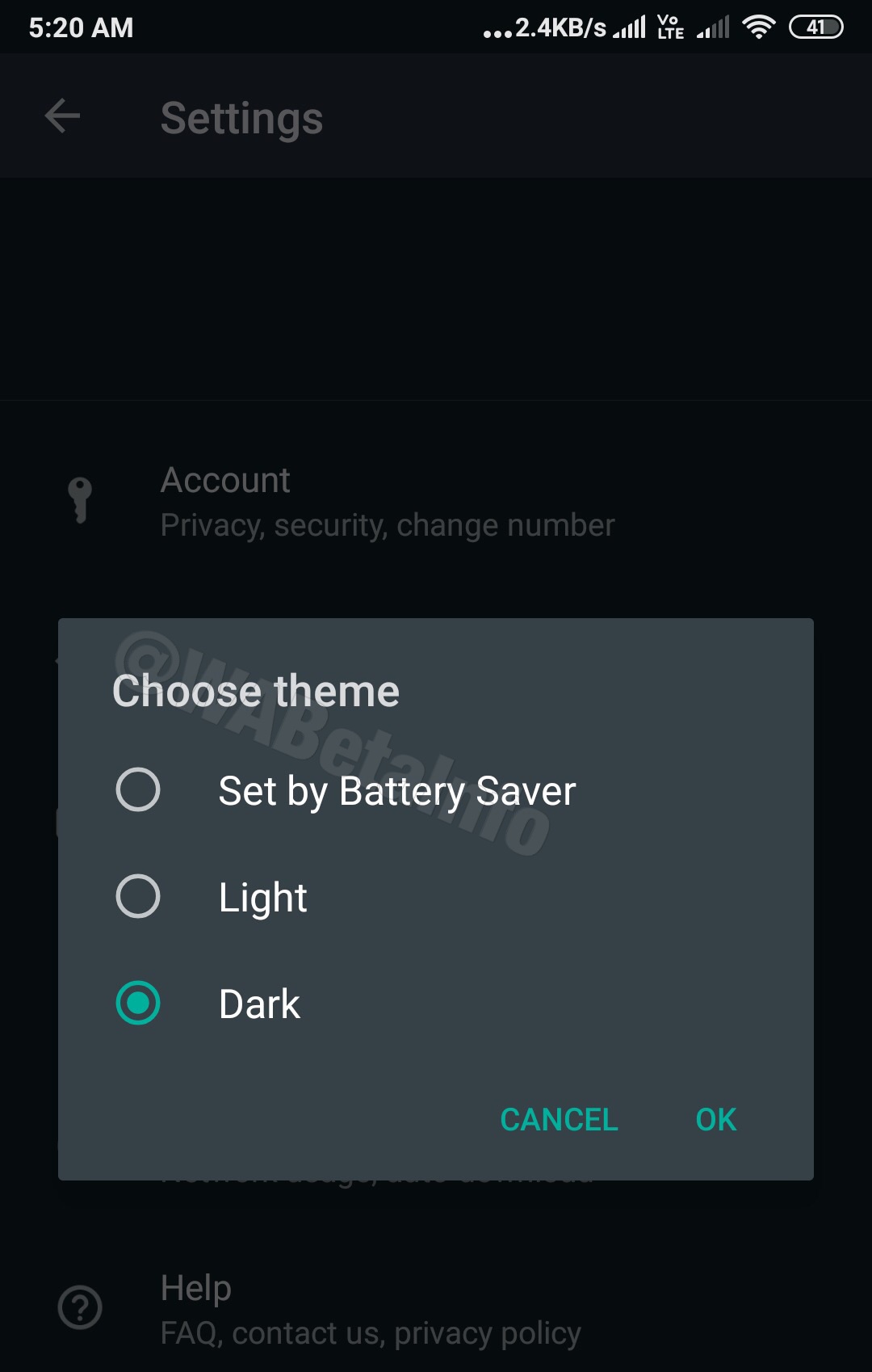 WhatsApp dark mode battery saver