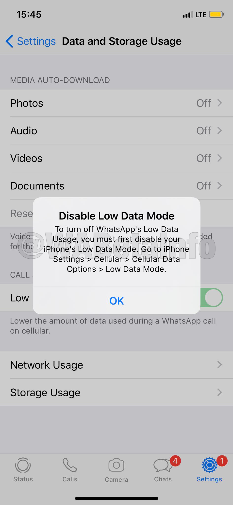 WhatsApp low data mode