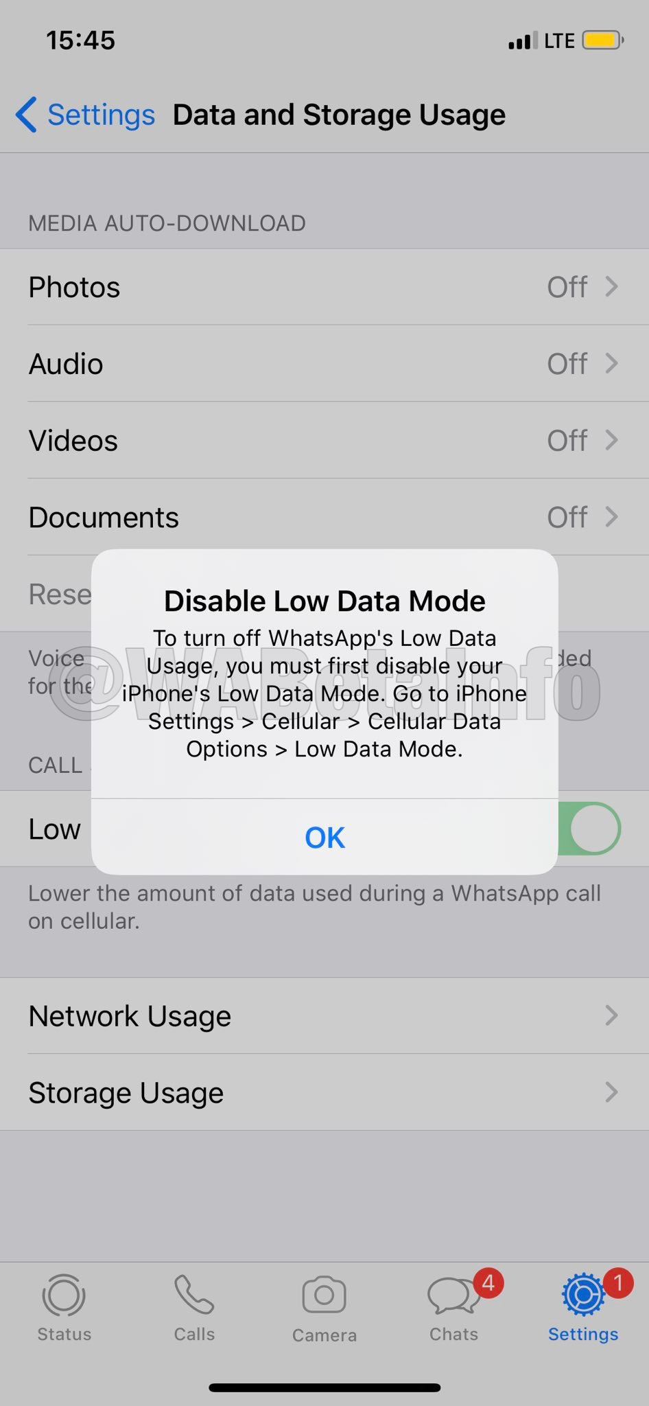 Modo de datos bajos de WhatsApp