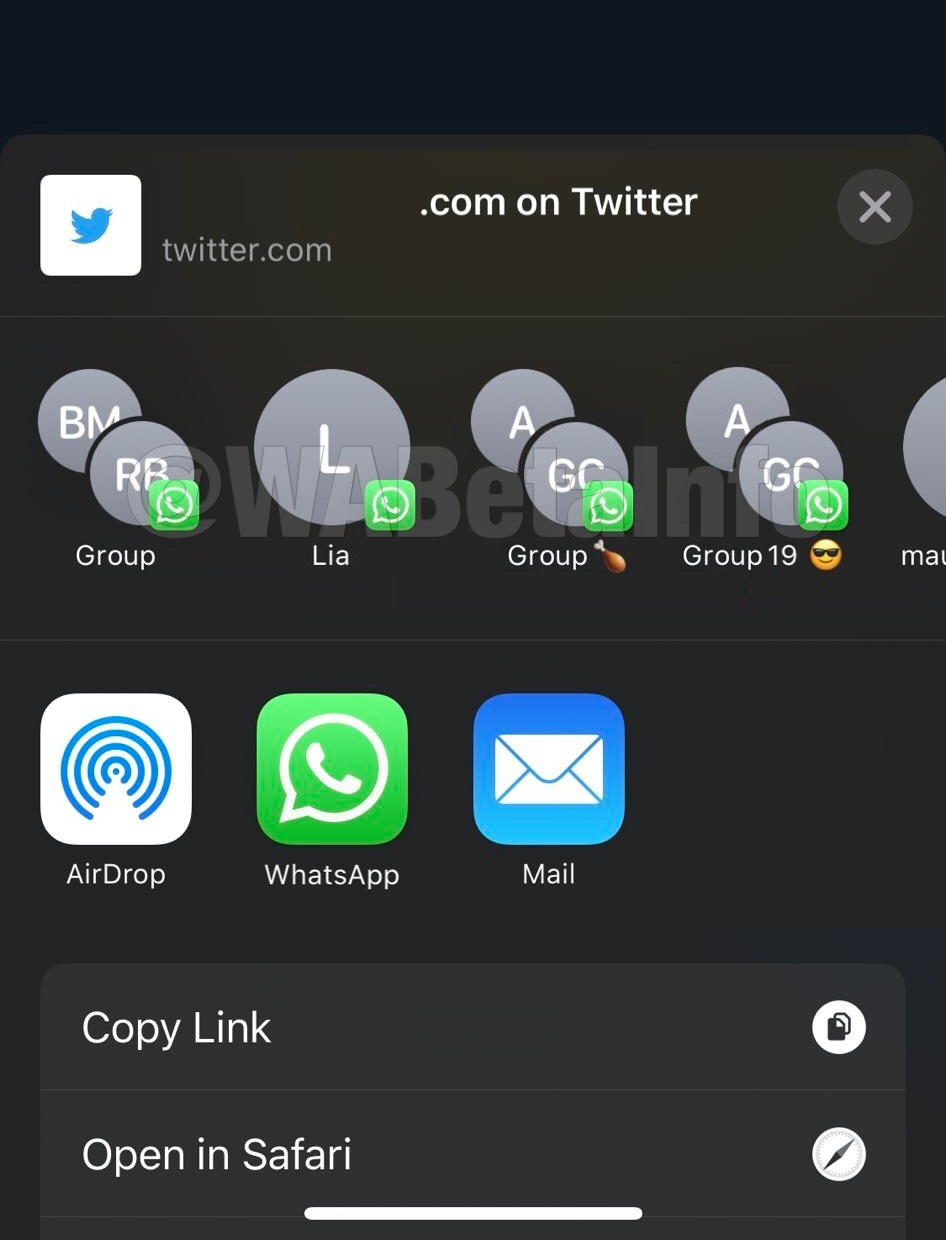 WhatsApp share sheets