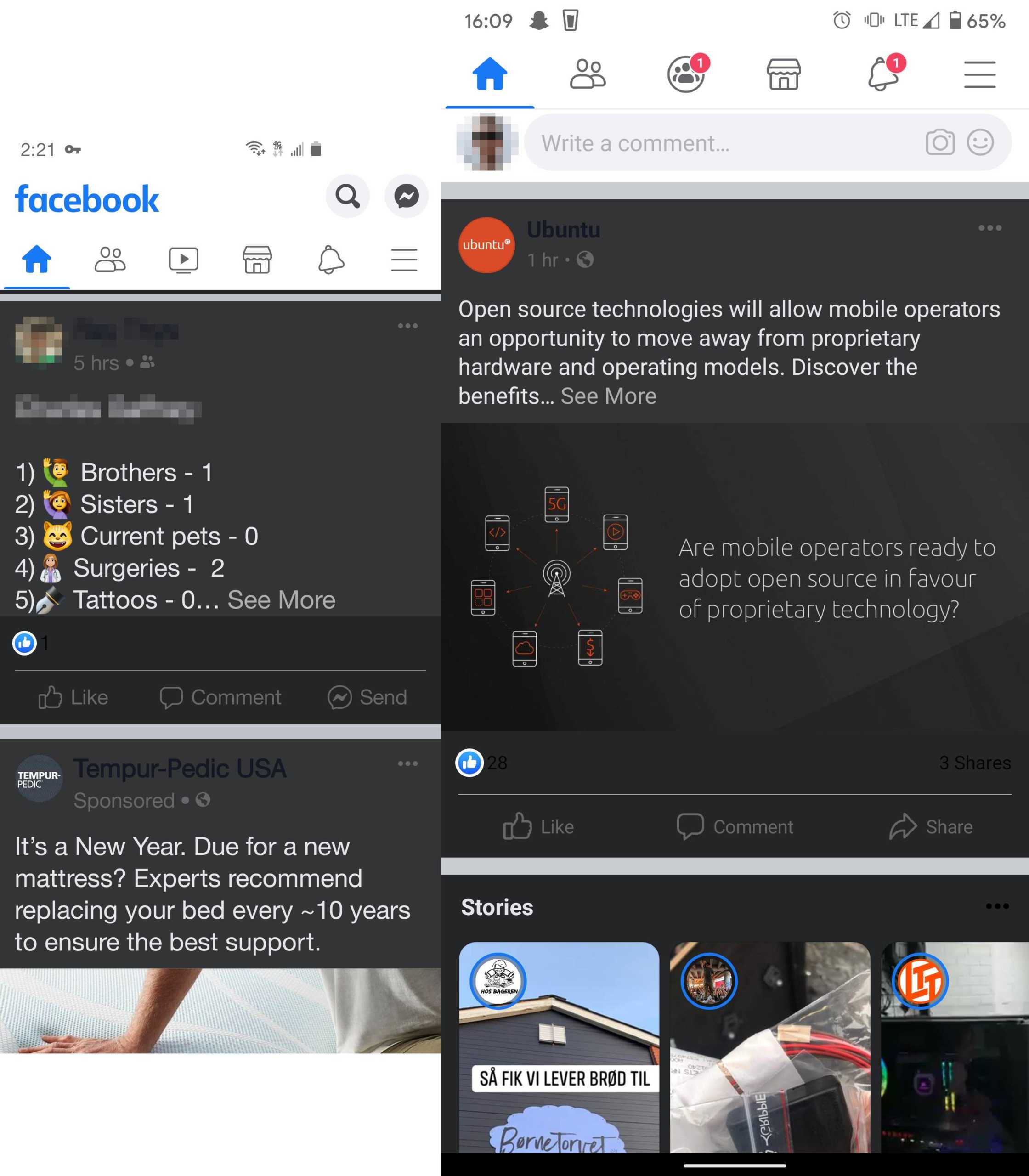 Facebook dark mode android interfata aplicatie