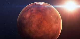 The planet Mars vaporizes water