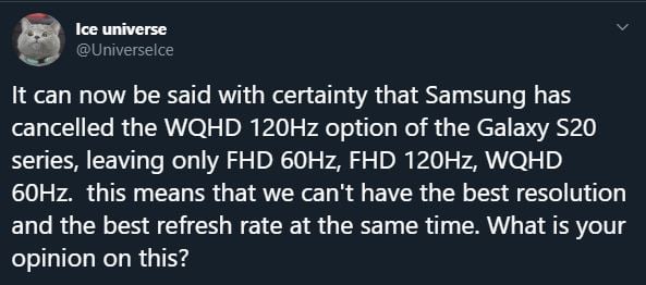 Samsung GALAXY S20 Ultra refresh 120 Hz