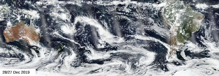 NASA-Bewegung Wolkenrauch feuert Australien ab