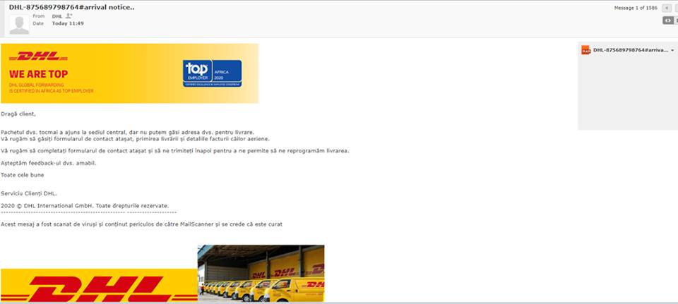 Phishing DHL Rumänien