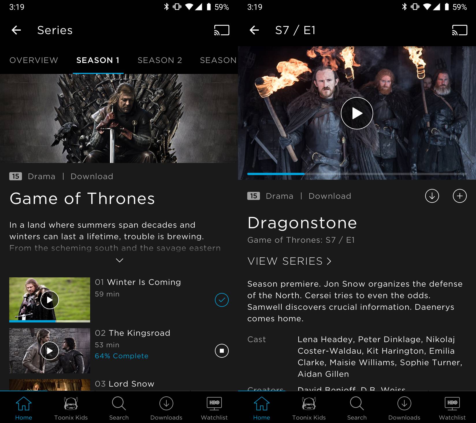 Téléchargement de l'application HBO