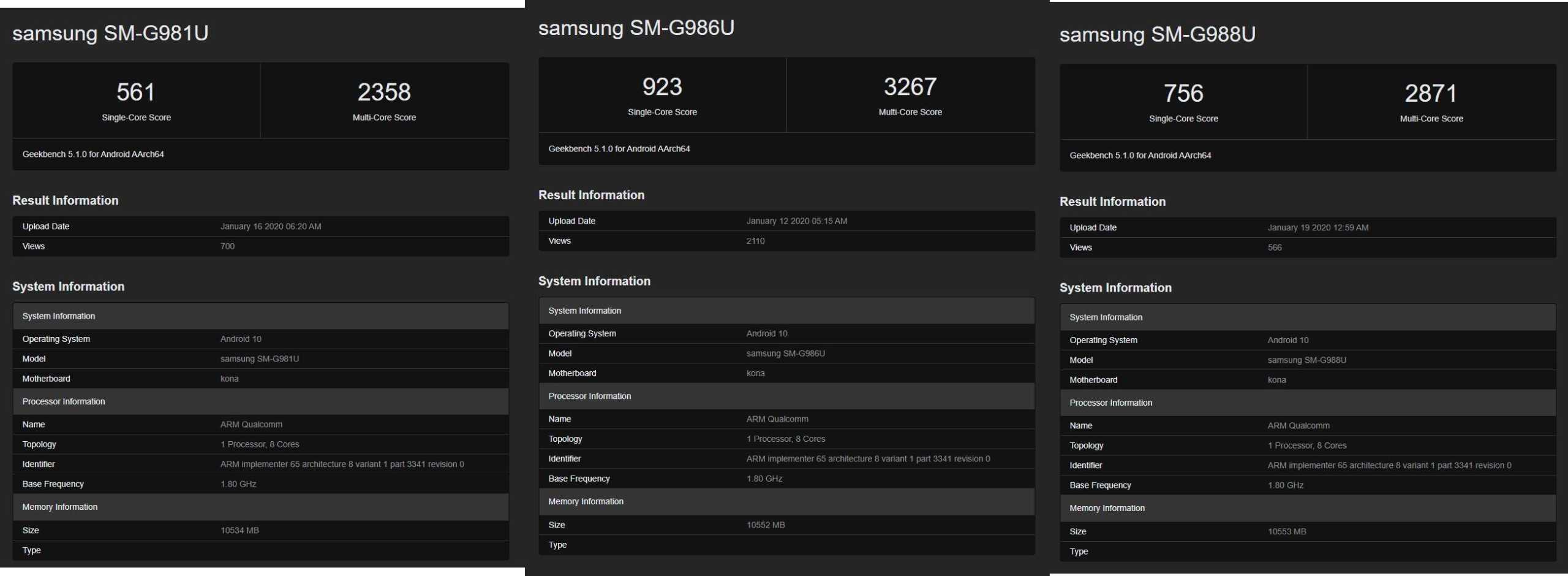 Samsung GALAXY S20 Ultra geekbench performante