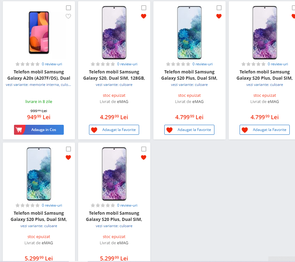 Samsung GALAXY S20 prijzen emag Roemenië