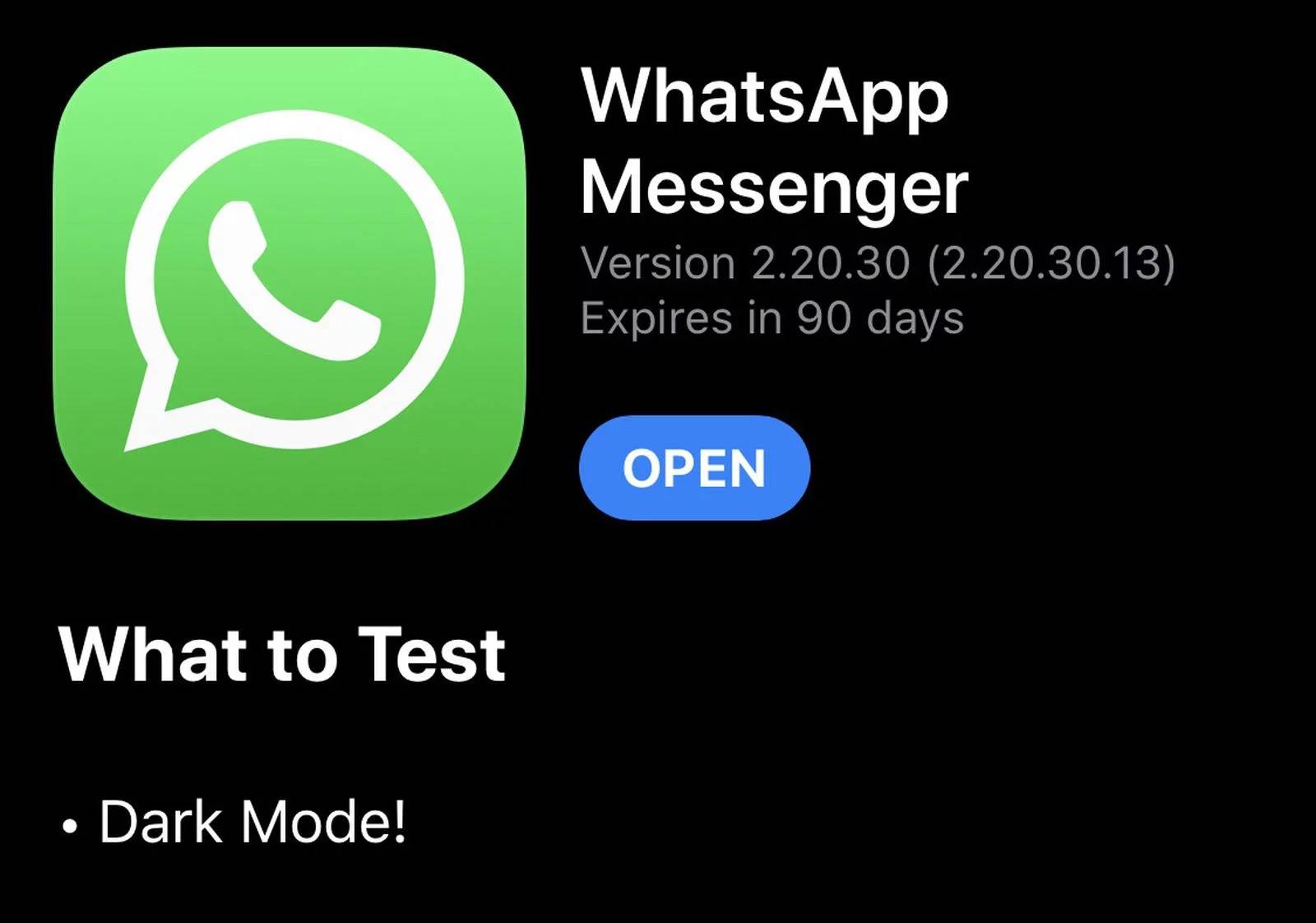 WhatsApp beta dark mode iPhone