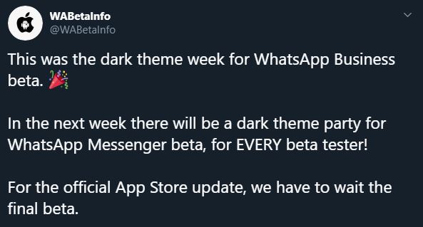 WhatsApp beta tumma tila
