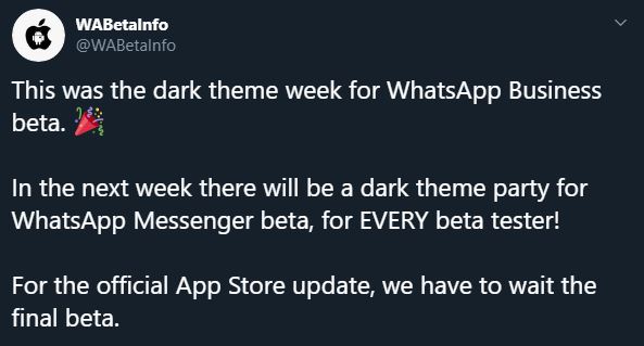 Modalità oscura beta di WhatsApp