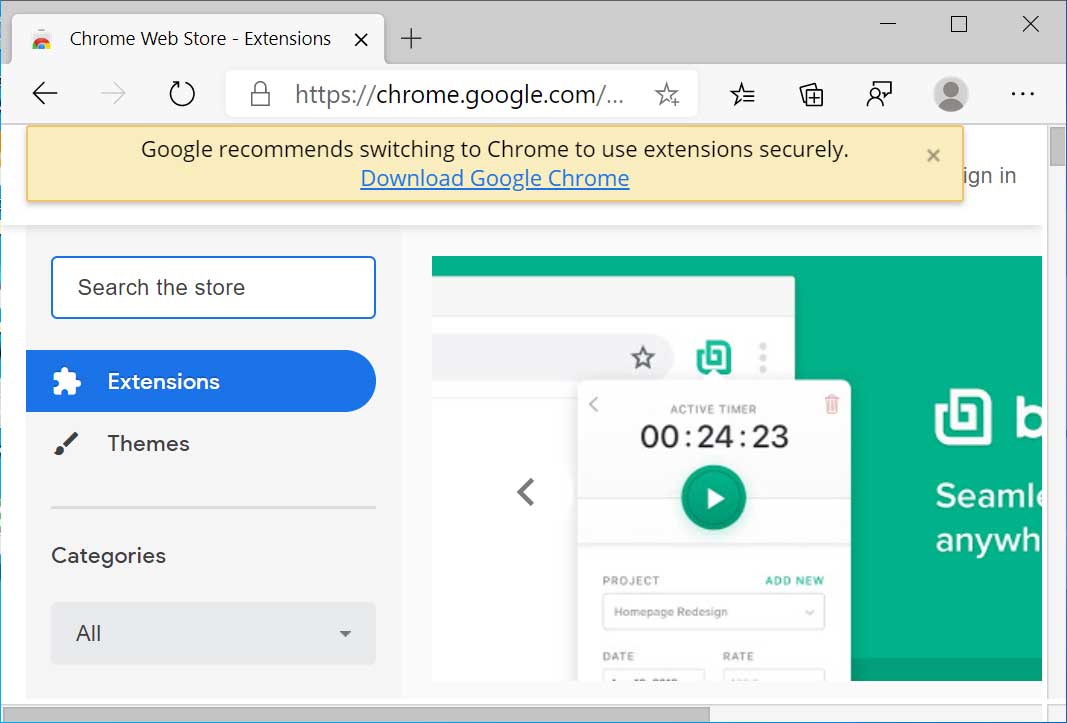 Windows 10 alerta extensii Chrome