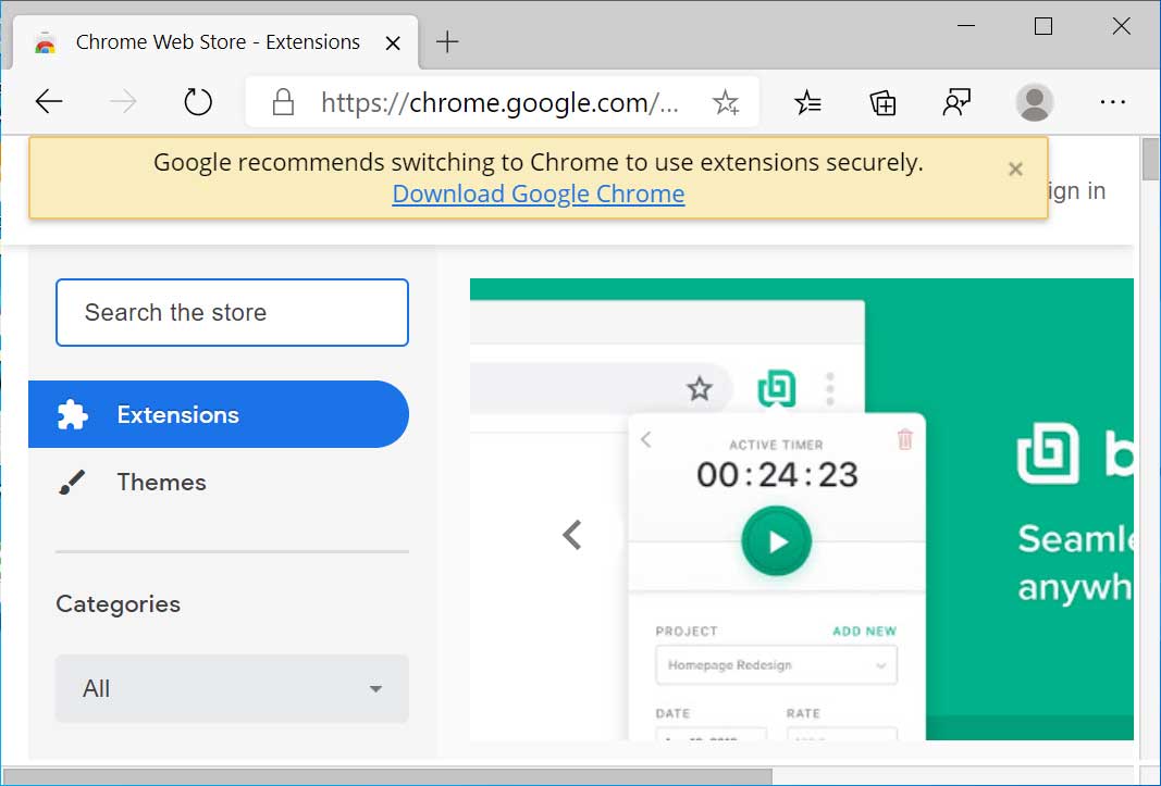 Windows 10 alerte les extensions Chrome