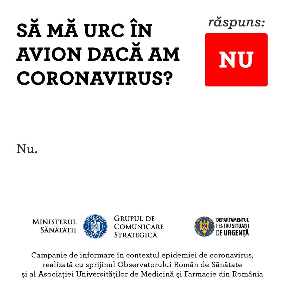 Ministerul Sanatatii avertizare coronavirus avion alerta