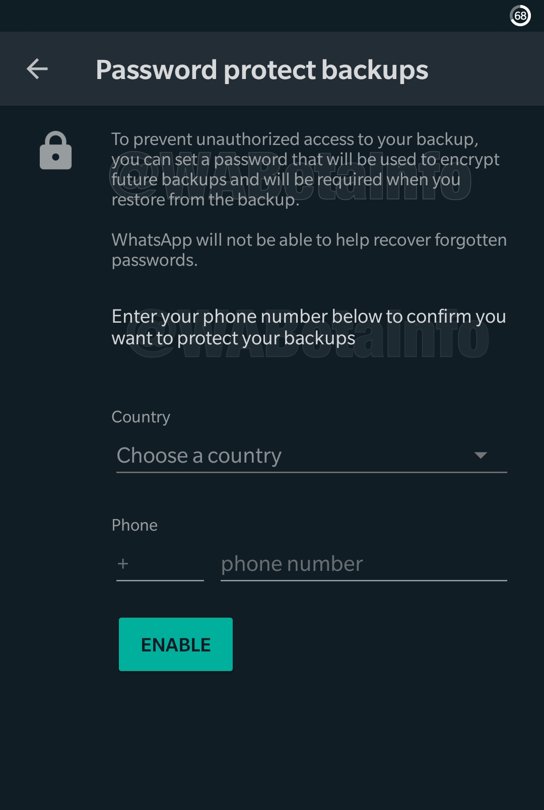 Password di backup di WhatsApp