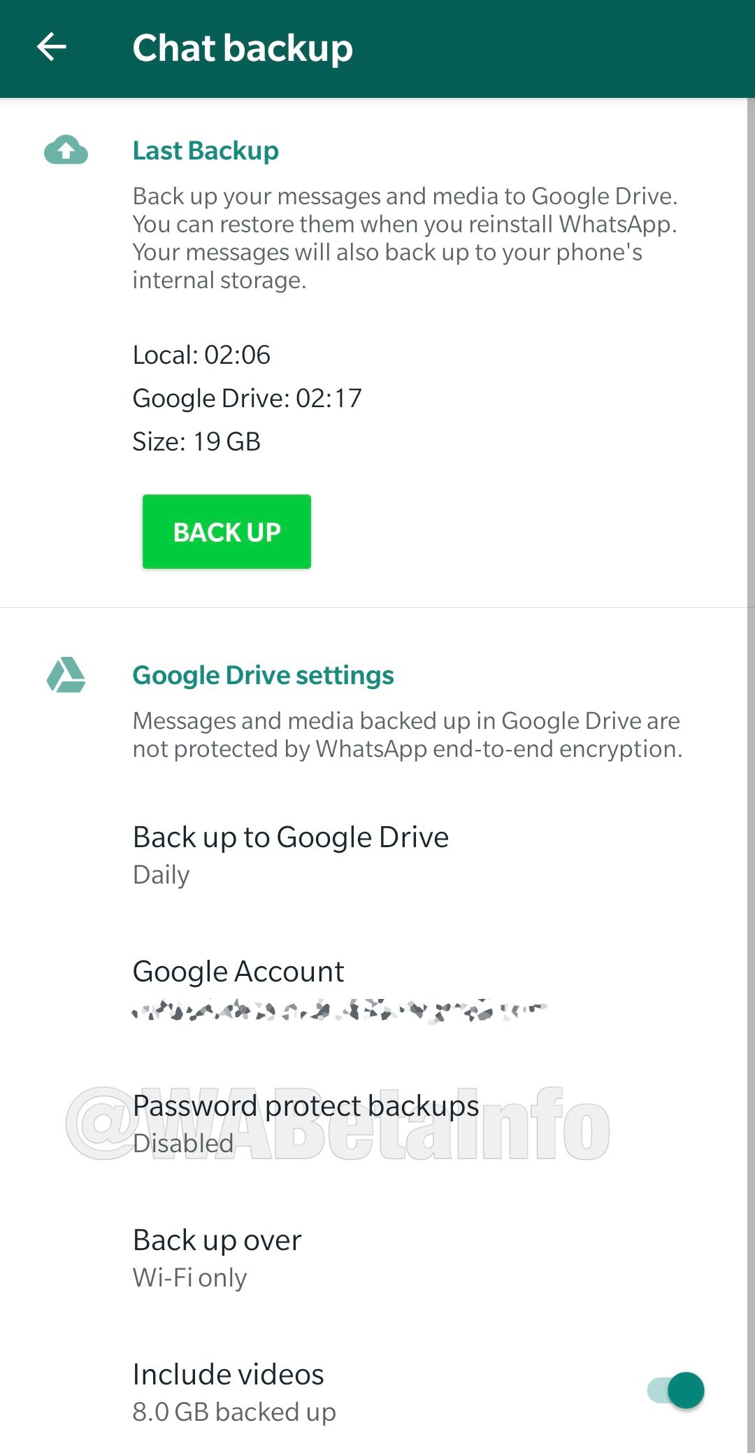 WhatsApp copie rezerva