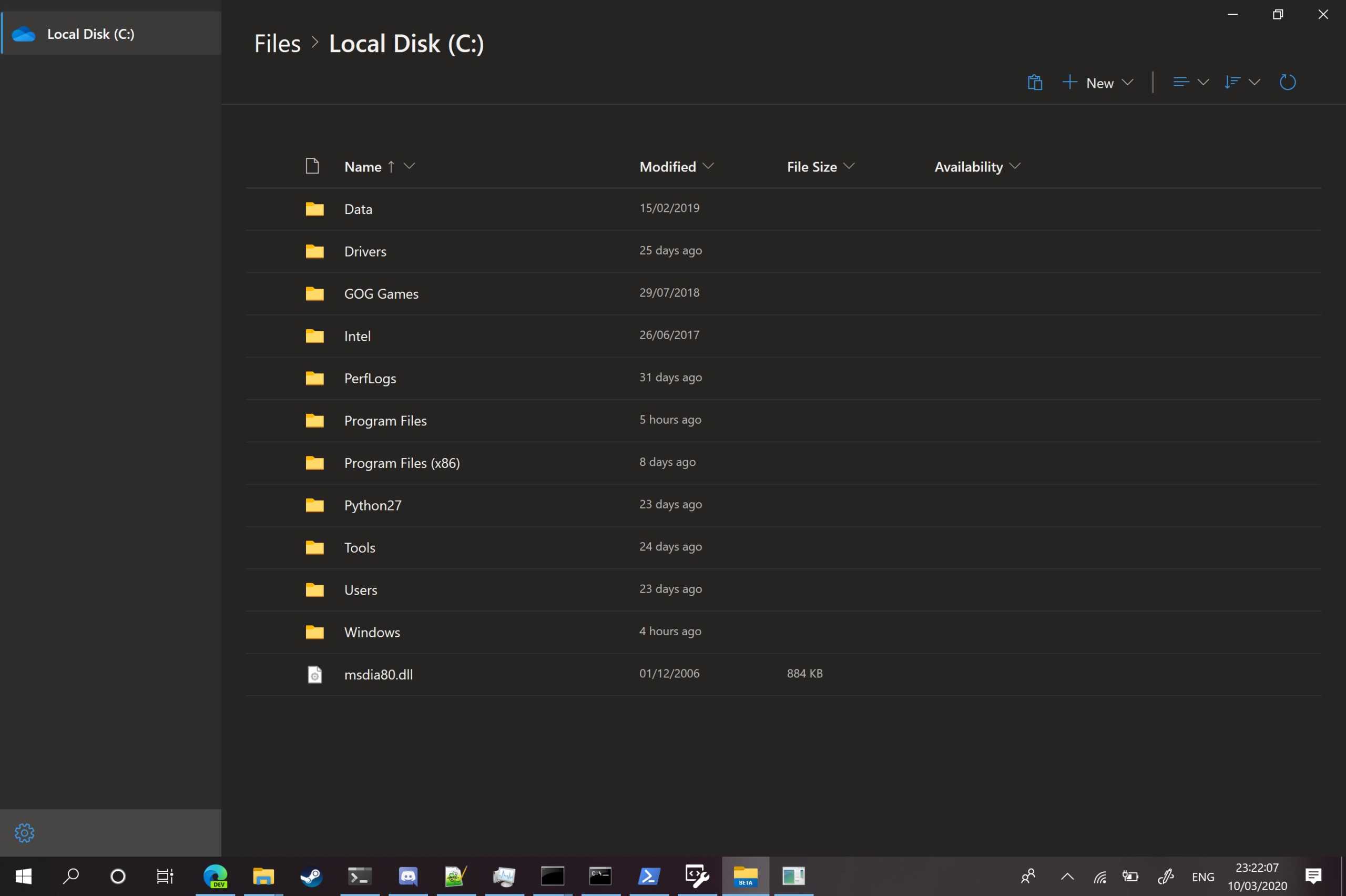 Nouveau mode sombre de l'explorateur de fichiers Windows 10X