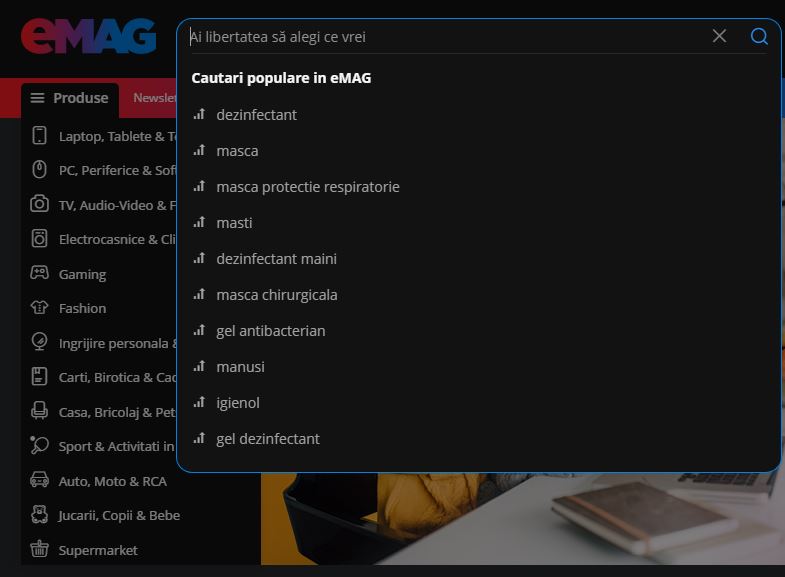 eMAG cautari Coronavirus