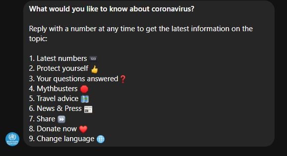 Informacje WHO w Messengerze na Facebooku