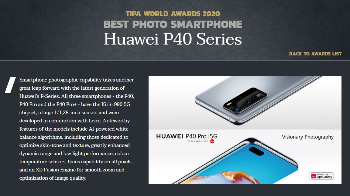 Huawei P40 Pro huutaa palkinnon