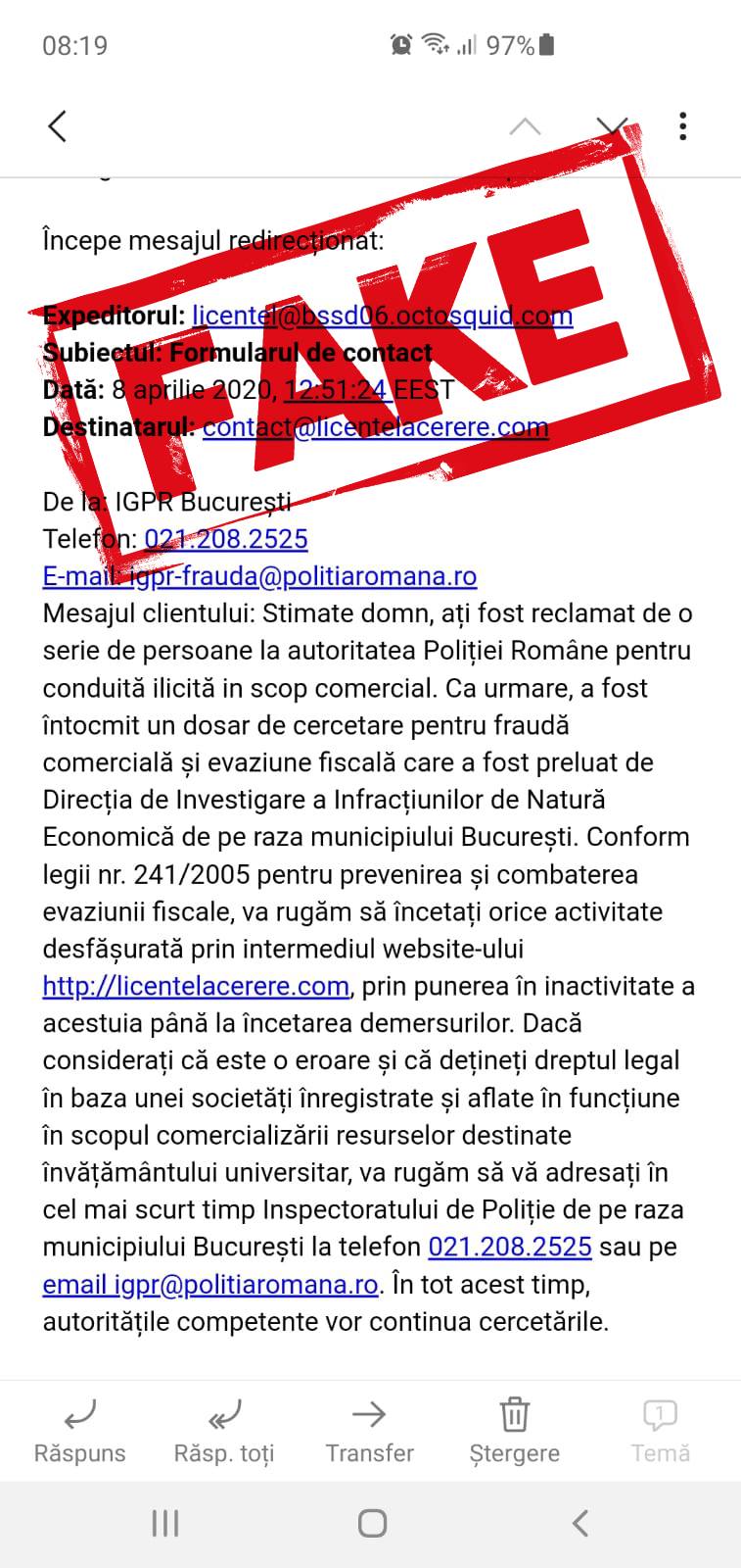 Politia Romana ancheta phishing