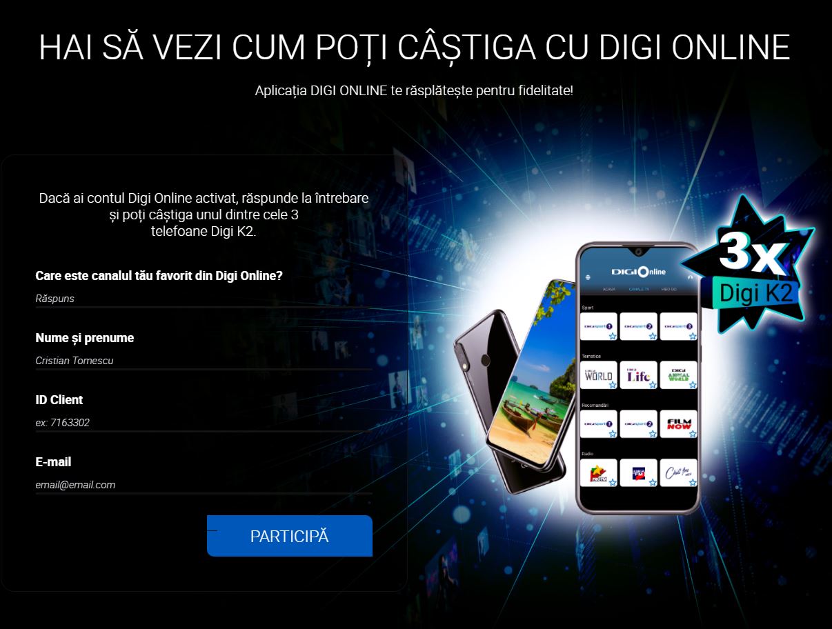 Registrazione al concorso telefonico digi Romania