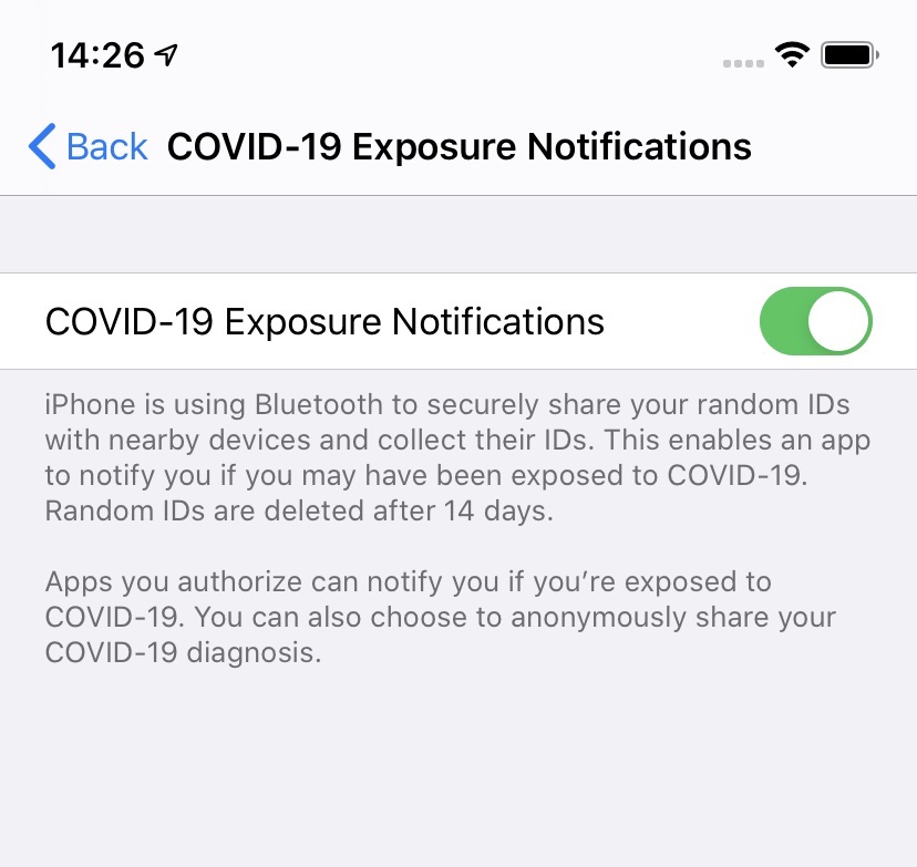iOS 13.5 Coronavirus monitoring