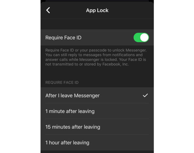 Facebook Messenger sécurité Face ID iphone